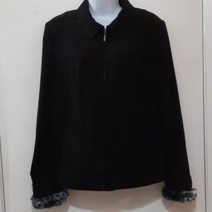 Black Jacket Zip Front Suede Look JM Collection 12